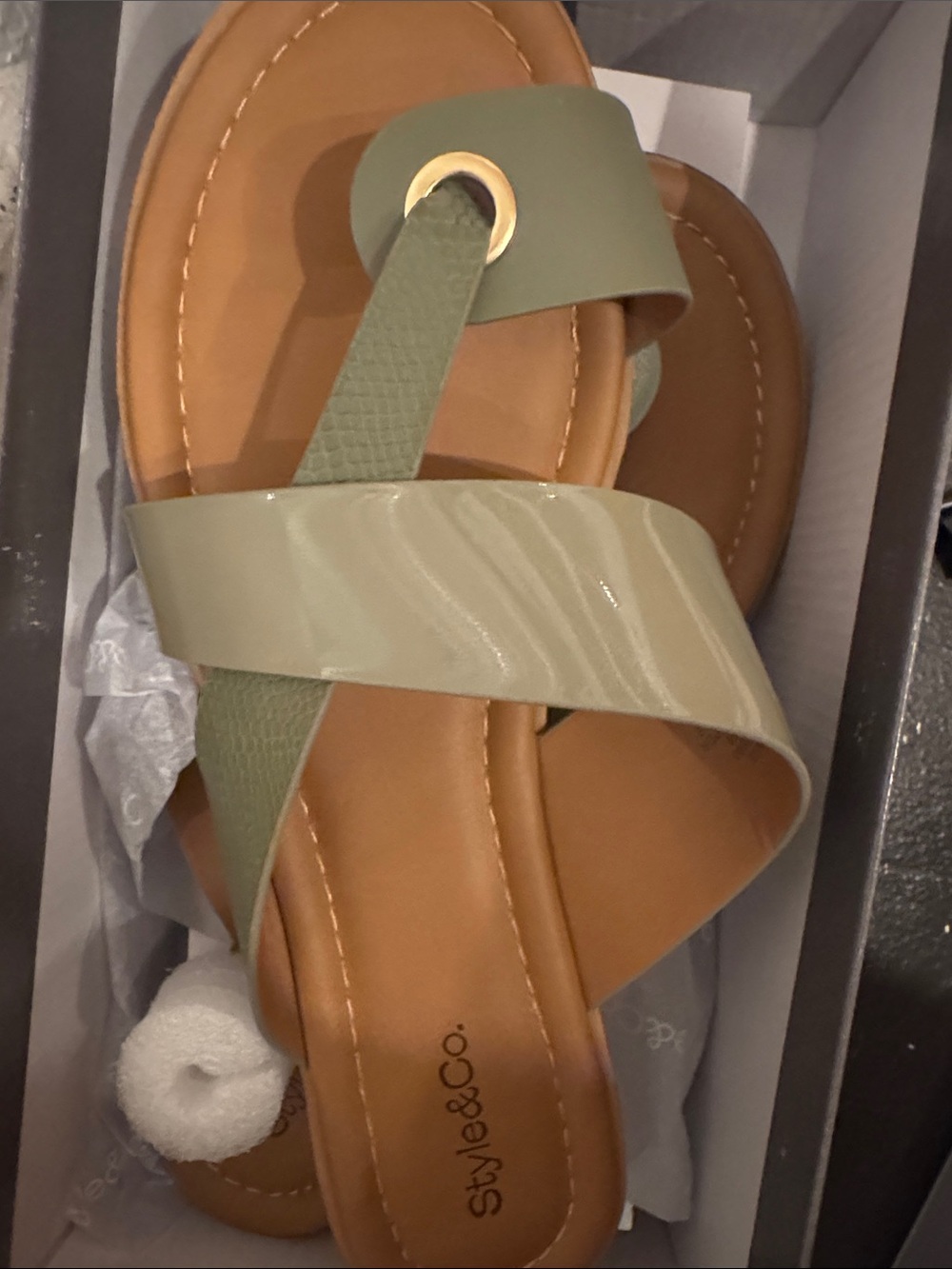 Style & Co. Olive Green Crisscross Slide Sandals with Gold Accent